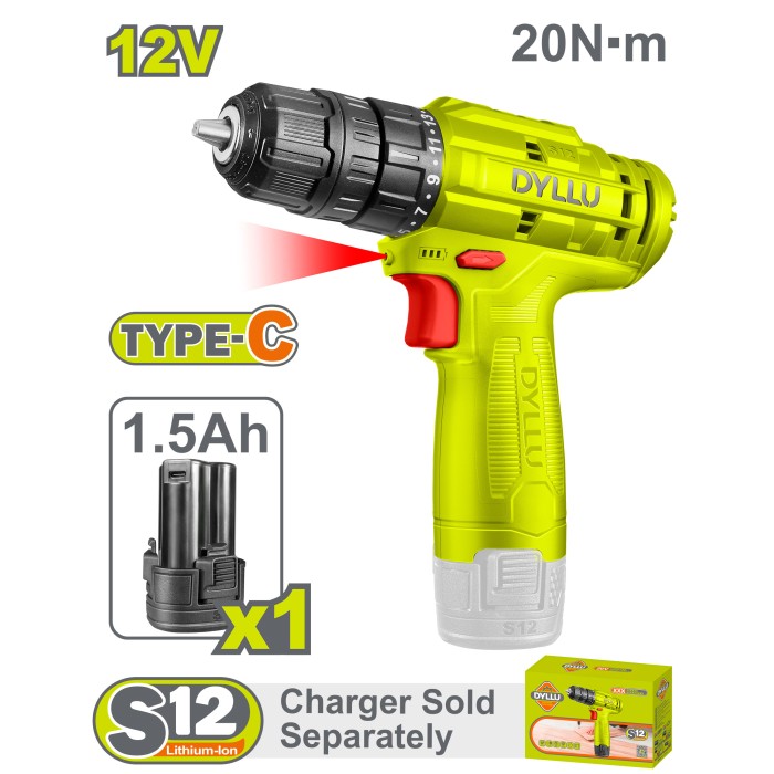 Cordless screwdriver (drill) 12 V / 1.5 A / 20 Nm / DTCDS510