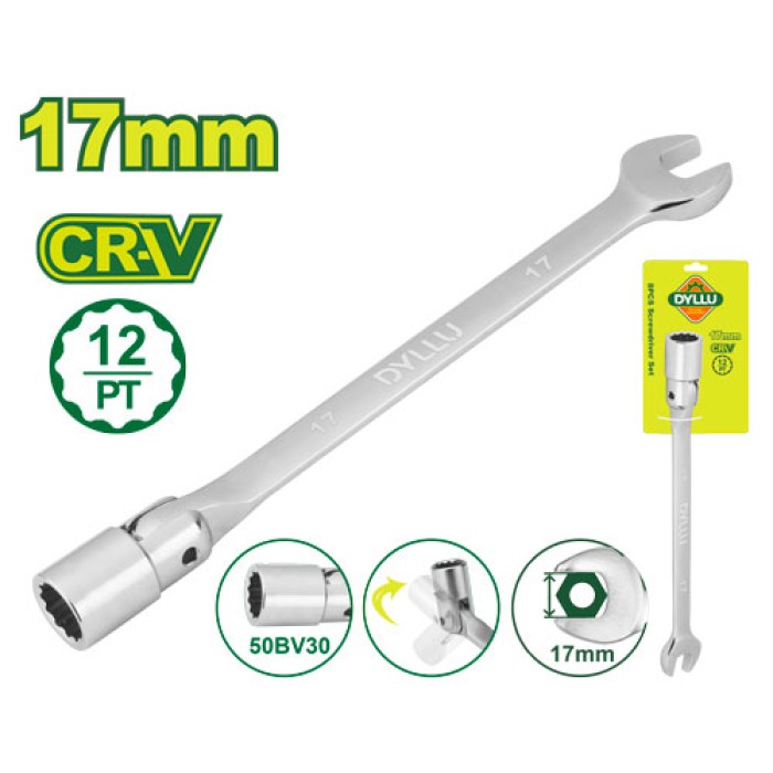 Open end swivel head socket spanner wrench 233 mm (Size: 17mm) DTTH1E17