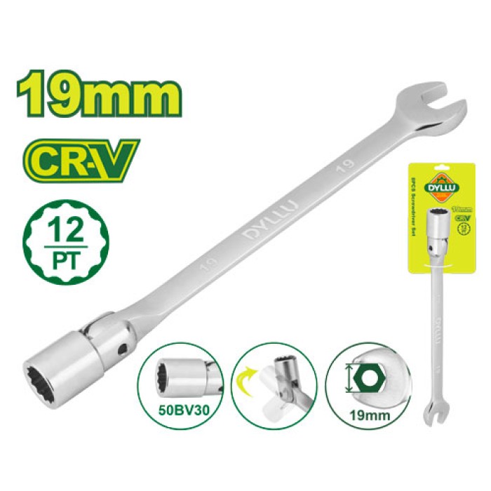 Open end swivel head socket spanner wrench 247 mm (Size: 19mm) DTTH1E19