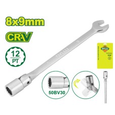 Double end flexible head wrench with 12 points socket 180 mm (Size: 8x9 mm) DTTH2E01