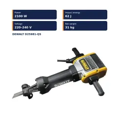 Հարվածային մուրճ 2100 Վտ, 62 Ջ, HEX 28 mm Dewalt D25981 QS