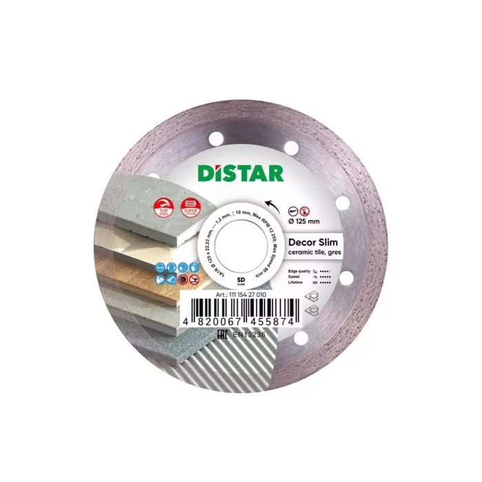 Distar - Ալմաստե կտրող սկավառակ 1A1R 125x22.22x10x1.2mm  Decor Slim - 11115427010 - Ալմաստե Սկավառակներ