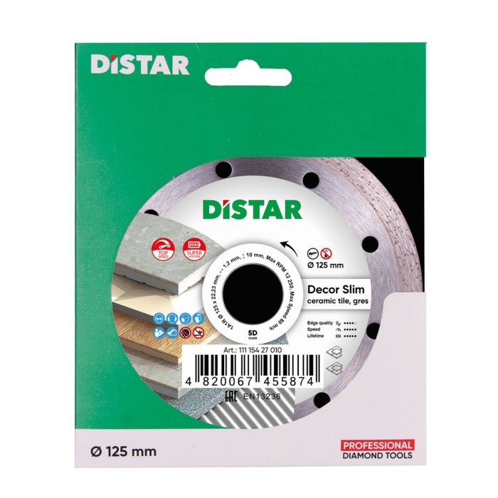 Distar - Ալմաստե կտրող սկավառակ 1A1R 125x22.22x10x1.2mm  Decor Slim - 11115427010 - Ալմաստե Սկավառակներ