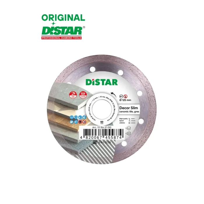 Distar - Ալմաստե կտրող սկավառակ 1A1R 125x22.22x10x1.2mm  Decor Slim - 11115427010 - Ալմաստե Սկավառակներ