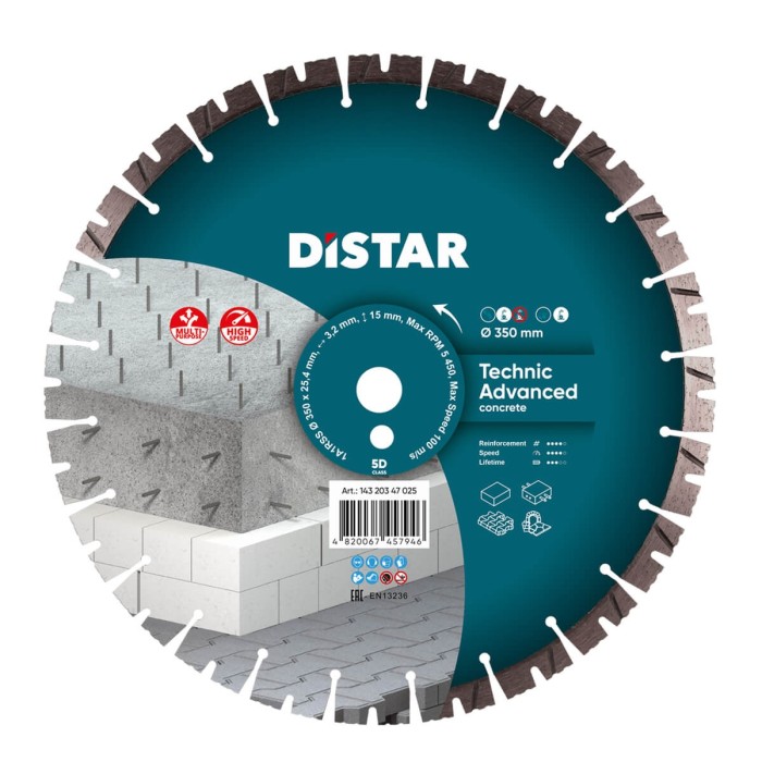Distar - Ալմաստե կտրող սկավառակ բետոնի համար Technic Advanced 350x 25.4 X15 x 3.5 - 14320347025 - Ալմաստե Սկավառակներ