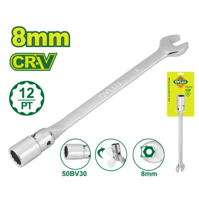 DYLLU - Համակցված և ճկուն վարդակով բանալի 160 մմ (Չափս՝ 8 մմ) DTTH1E08 - DTTH1E08 - Բանալիներ (ключи)