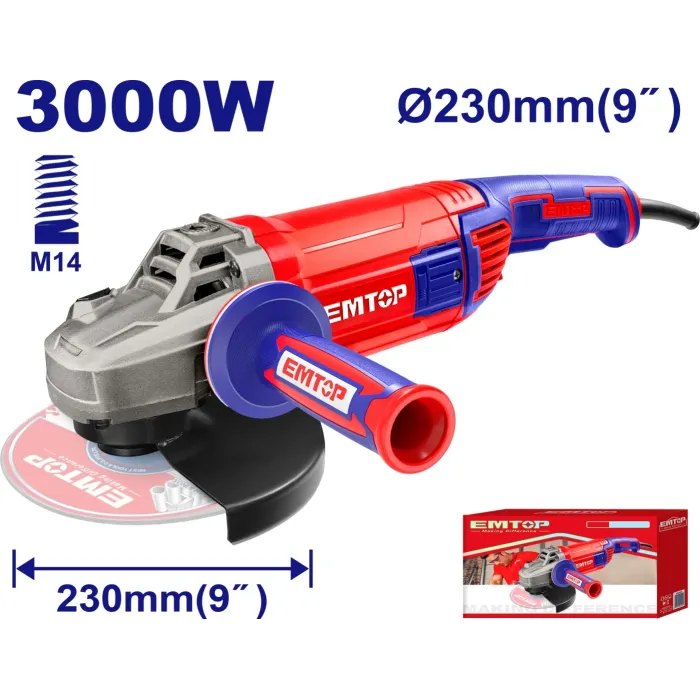 EMTOP  - Անկյունային Հղկող Մեքենա Emtop EAGR30093 – Բալգարկա 3000Վտ, 230մմ սկավառակի տրամագիծ - EAGR30093 - ԱՀՄ (Բալգարկաներ)