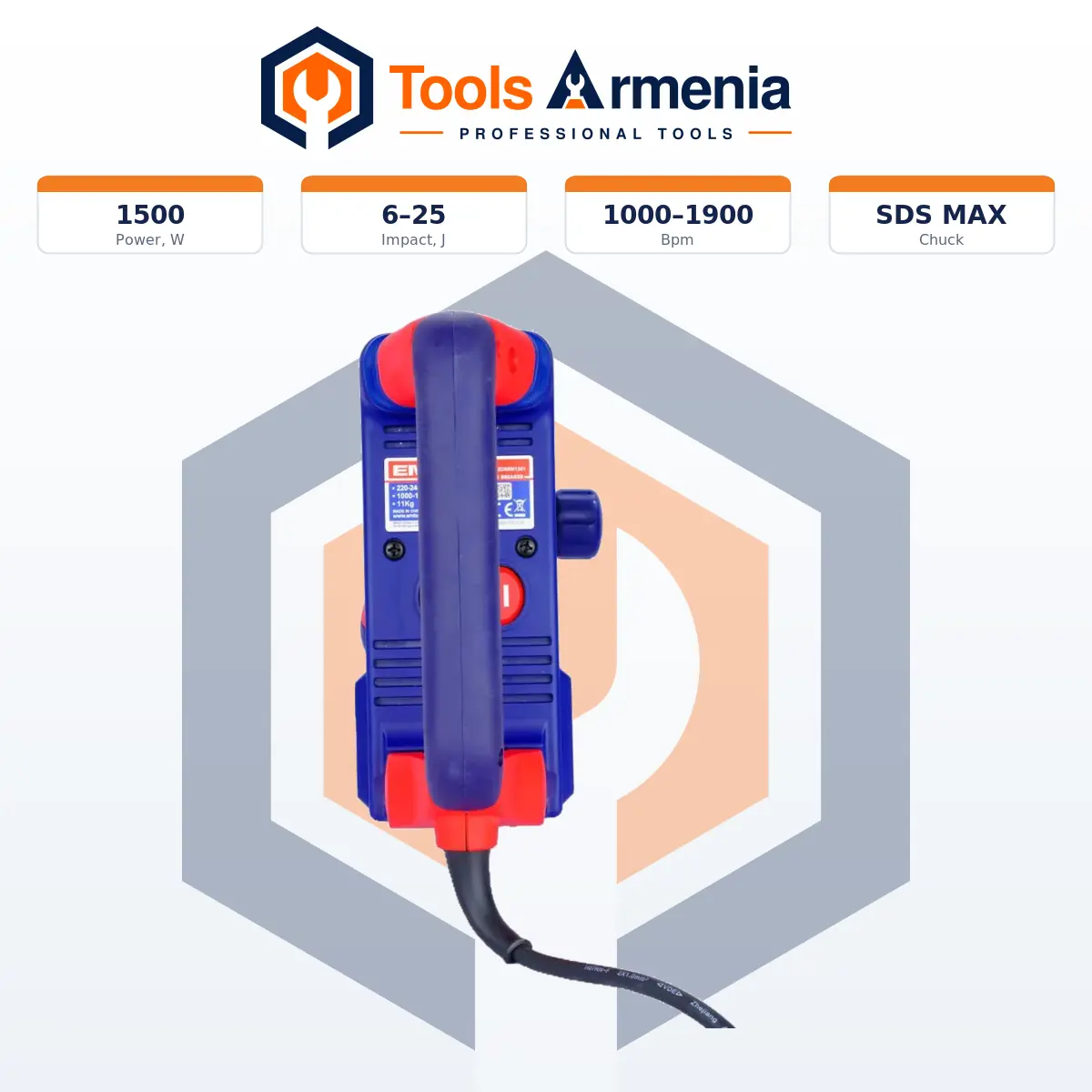 Էլեկտրական հորատիչ-քանդիչ 1500 Վտ, 6–25 Ջ EMTOP EDBRM1501