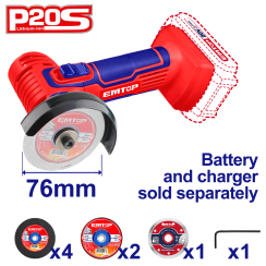 Մարտկոցային Անկյունային Հղկող Մեքենա - (Փոքր Բալգարկա) |EMTOP ELAG7601 20Վ, 76մմ 