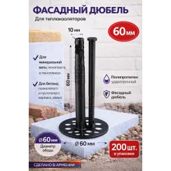 Սնկաձև ամրացուցիչ(դյուբել) պլաստիկ մեխով 6 սմ  Total 21568