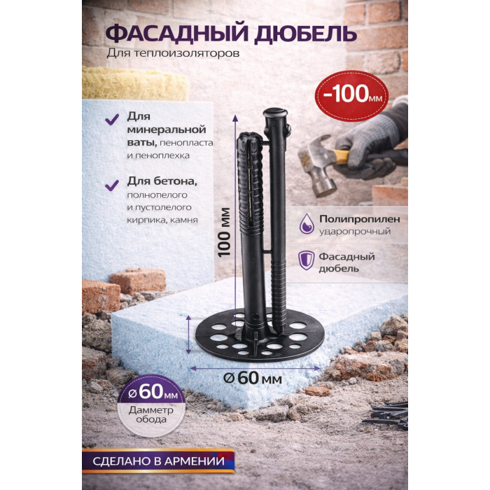 Սնկաձև ամրացուցիչ(դյուբել) պլաստիկ մեխով 10սմ 