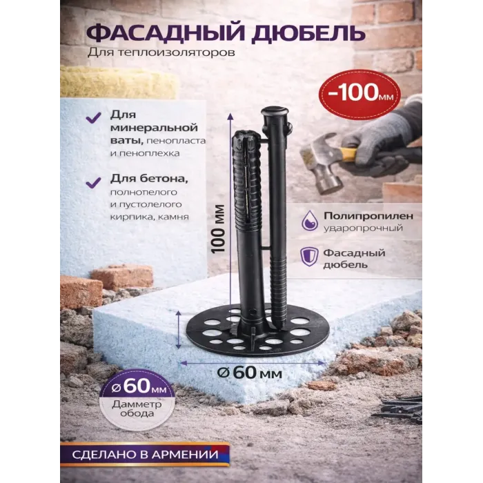 Սնկաձև ամրացուցիչ(դյուբել) պլաստիկ մեխով 10սմ 