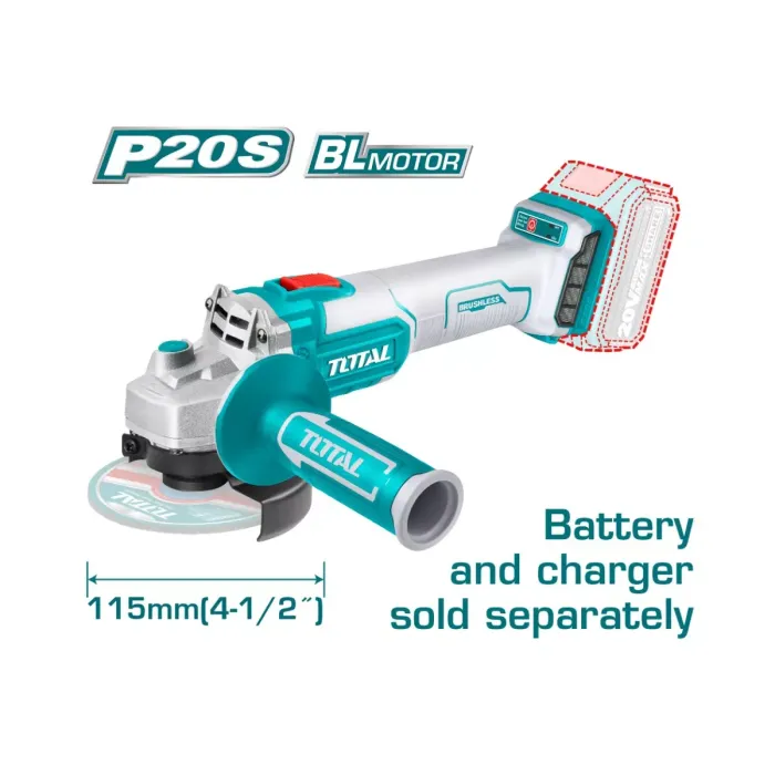 TotalTools - Անկյունային հղկող մեքենա (ԱՀՄ) - Բալգարկա մարտկոցով 20 Վ - TAGLI201158 - ԱՀՄ (Բալգարկաներ)