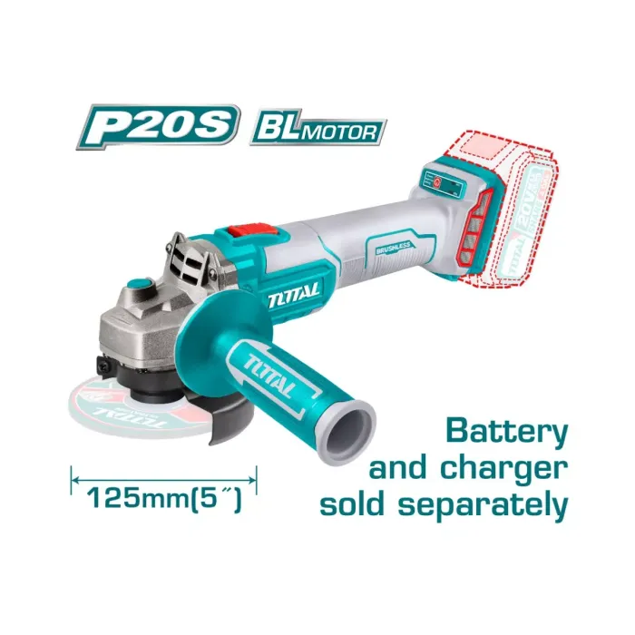 TotalTools - Անկյունային հղկող մեքենա (ԱՀՄ) - Բալգարկա մարտկոցով 20Վ - TAGLI201258 - ԱՀՄ (Բալգարկաներ)