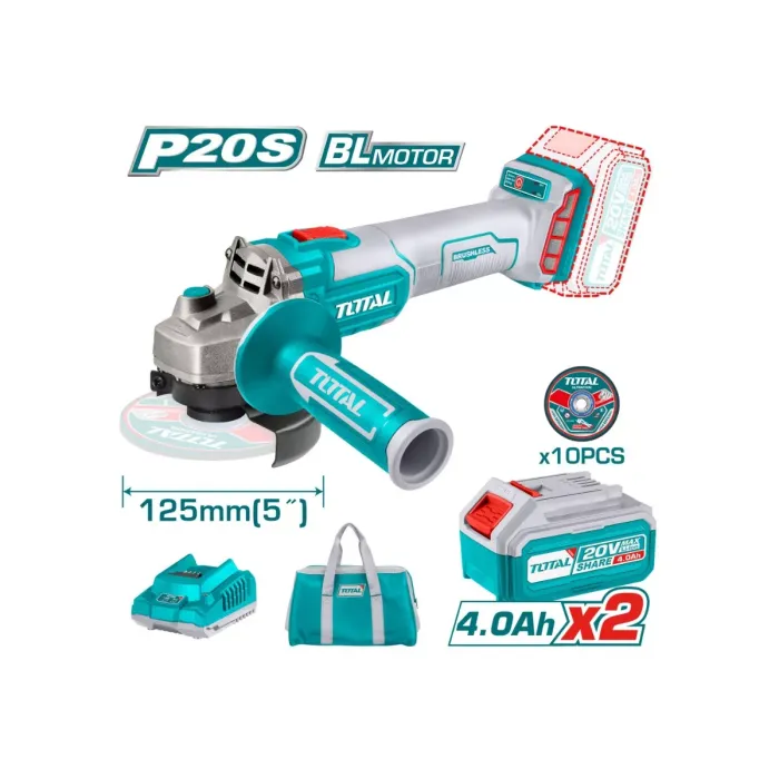 TotalTools - Cordless angle grinder 20 V - TAGLI2012582 - Angle grinder
