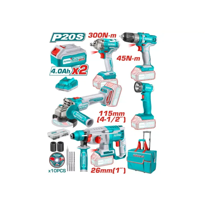 TotalTools - Լիթիում - իոնային համակցված արդյունաբերական հավաքածու 5 հատ - TCKLI2019 - Հորատիչներ
