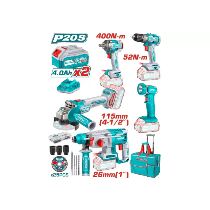 TotalTools - Լիթիում - իոնային համակցված արդյունաբերական հավաքածու 5 հատ - TCKLI2058 - Հորատիչներ