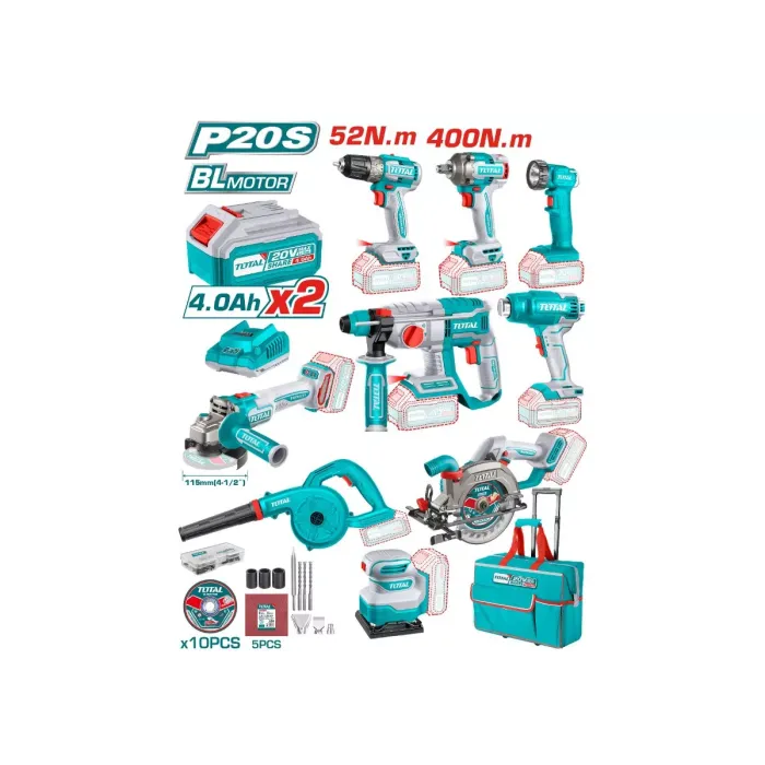TotalTools - 9 հատ. անլար արդյունաբերական համակցված հավաքածու - TCKLI2098 - Հորատիչներ