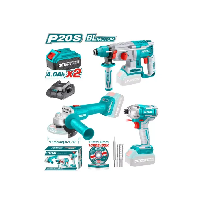TotalTools - Լիթիում - իոնային 20Վ գործիքների հավաքածու 3կտոր - TOSLI2301515 - Հորատիչներ