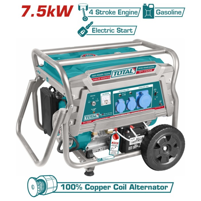 TOTAL TP175006 բենզինային գեներատոր 6 կՎտ էլեկտրական և մեխանիկական մեկնարկով