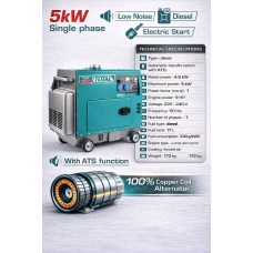 Դիզելային գեներատոր (մեկնարկիչով)  5000 Վտ TOTAL TP250001-1 ձայնամեկուսիչ կափարիչով ԱՓՀ(ATS) -ով