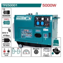 Դիզելային գեներատոր (ստարտերով) 5000 Վտ եռաֆազ TOTAL TP250003 (հոսանքի փոխանցման ավտոմատ կառավարման համակարգ)