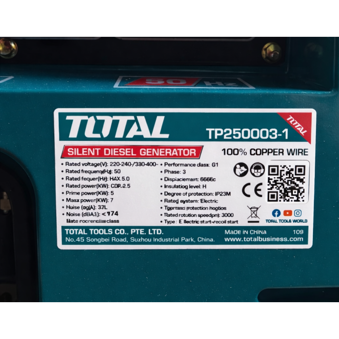 TOTAL TP250003 դիզելային գեներատոր 5000 Վտ