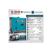 Դիզելային գեներատոր (մեկնարկիչով)  6500 Վտ TOTAL TP265001 ձայնամեկուսիչ կափարիչով