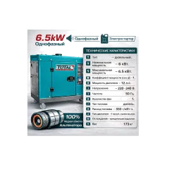 Դիզելային գեներատոր (մեկնարկիչով)  6500 Վտ TOTAL TP265001 ձայնամեկուսիչ կափարիչով