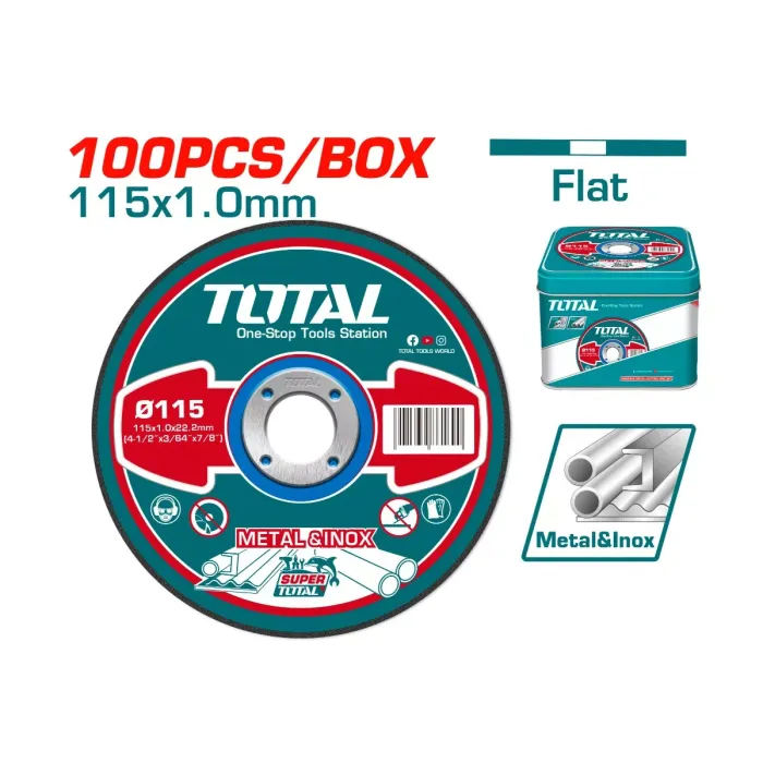 TotalTools - Հղկանյութային կտրող դիսկի հավաքածու 115x1x22.2 մմ 100հատ - TAC210115100 - Երկաթ Կտրող Սկավառակներ