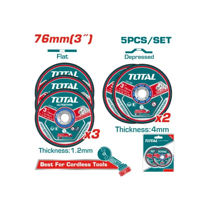 TotalTools - Կտրող և հղկվող սկավառակների հավաքածու 5 հատ - TAC303768 - Երկաթ Կտրող Սկավառակներ