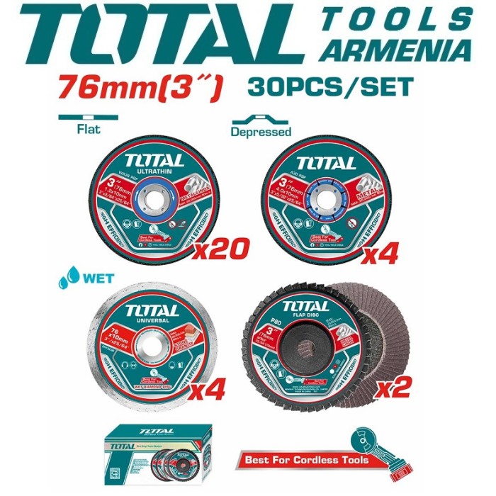 TotalTools - Կտրող և հղկվող սկավառակների հավաքածու - TAC97630 - Երկաթ Կտրող Սկավառակներ
