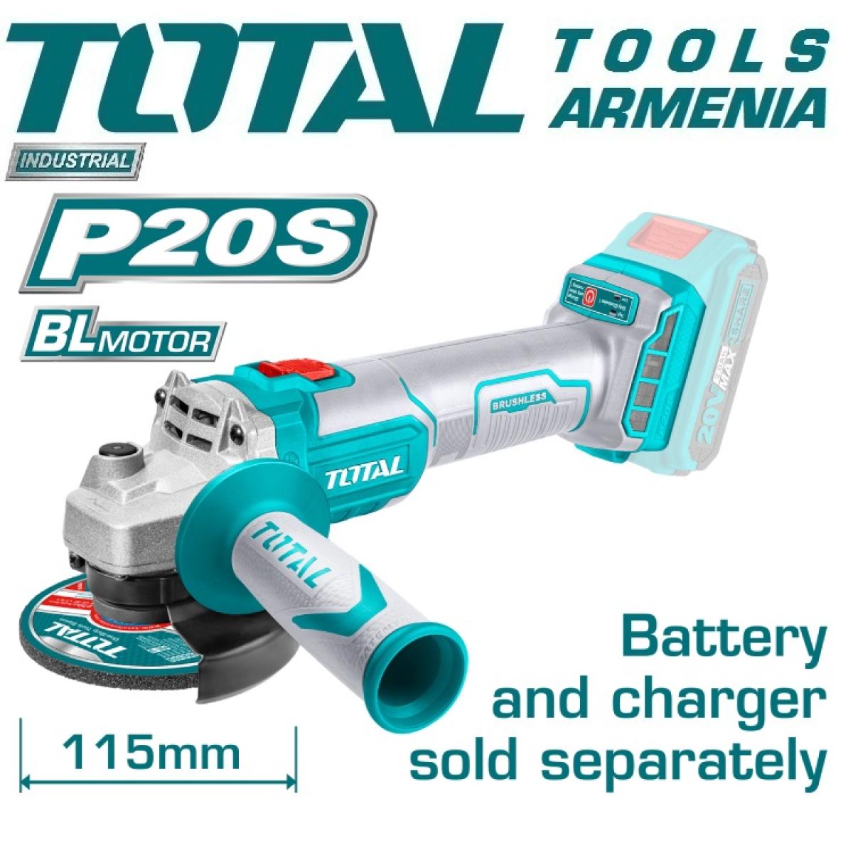 TotalTools - Անկյունային հղկող մեքենա (ԱՀՄ) - Բալգարկա մարտկոցով 20 Վ - TAGLI201158 - ԱՀՄ (Բալգարկաներ)