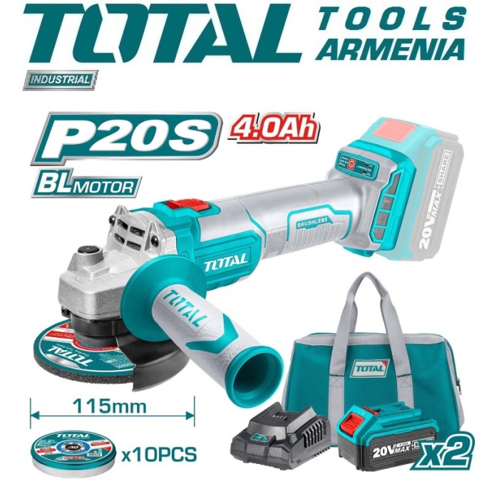 TotalTools - Անկյունային հղկող մեքենա (ԱՀՄ) - Բալգարկա մարտկոցով 20 Վ - TAGLI2011582 - ԱՀՄ (Բալգարկաներ)