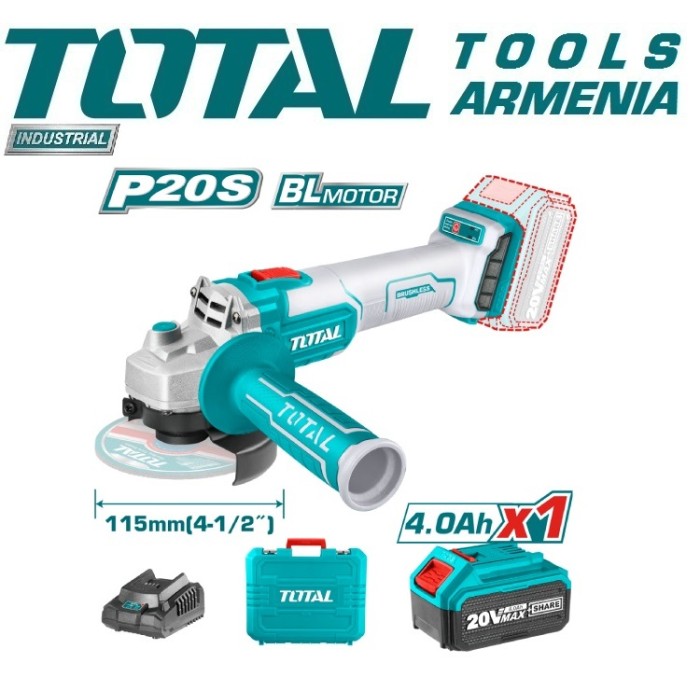 TotalTools - Անկյունային հղկող մեքենա 115մմ 20V - TAGLI2011587 - ԱՀՄ (Բալգարկաներ)