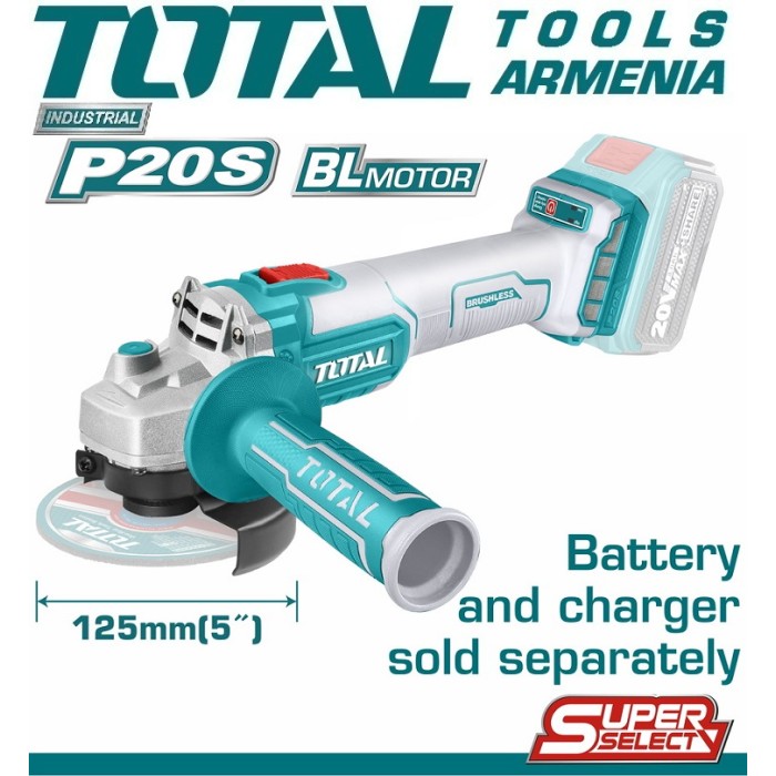 TotalTools - Անկյունային հղկող մեքենա (ԱՀՄ) - Բալգարկա մարտկոցով 20Վ - TAGLI201258 - ԱՀՄ (Բալգարկաներ)
