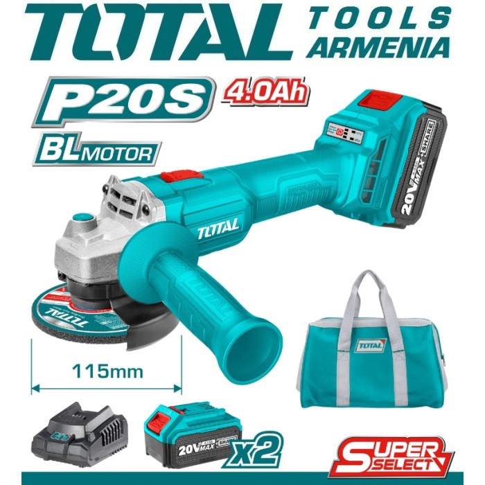 TotalTools - Անկյունային հղկող մեքենա (ԱՀՄ) - Բալգարկա մարտկոցով 20 Վ - TAGLI201572 - ԱՀՄ (Բալգարկաներ)