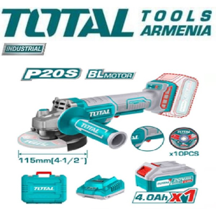 TotalTools - Լիթիում - իոնային Անկյունային Հղկող Մեքենա - Բալգարկա - TAGLI2111561 - ԱՀՄ (Բալգարկաներ)