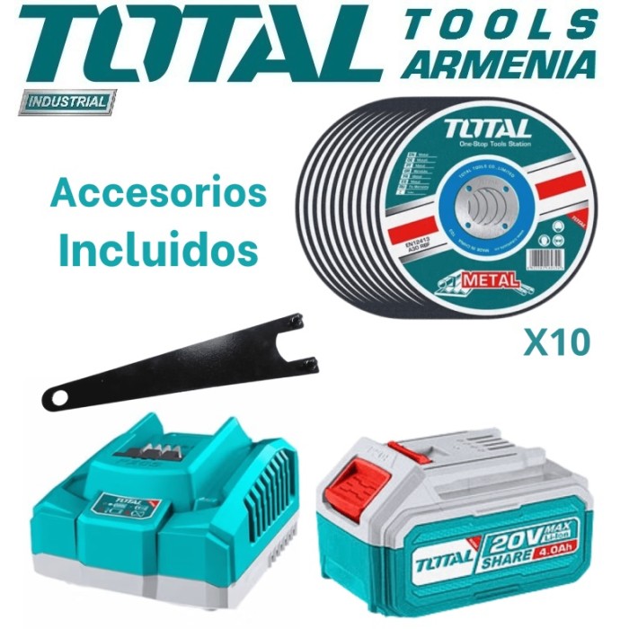 TotalTools - Լիթիում - իոնային Անկյունային Հղկող Մեքենա - Բալգարկա 20Վ - TAGLI211541 - ԱՀՄ (Բալգարկաներ)