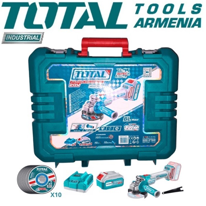 TotalTools - Լիթիում - իոնային Անկյունային Հղկող Մեքենա - Բալգարկա 20Վ - TAGLI211541 - ԱՀՄ (Բալգարկաներ)