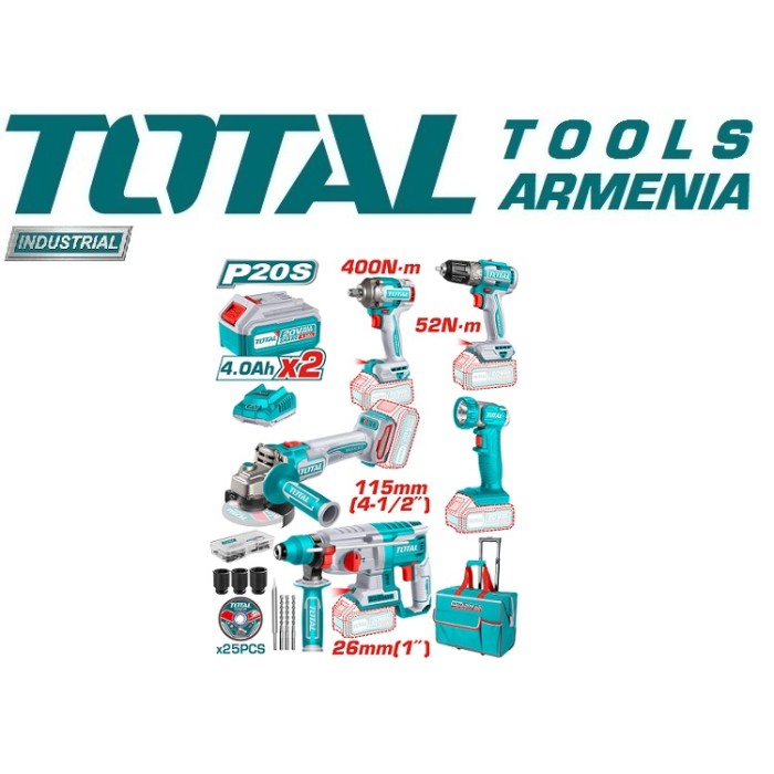TotalTools - Լիթիում - իոնային համակցված արդյունաբերական հավաքածու 5 հատ - TCKLI2058 - Հորատիչներ
