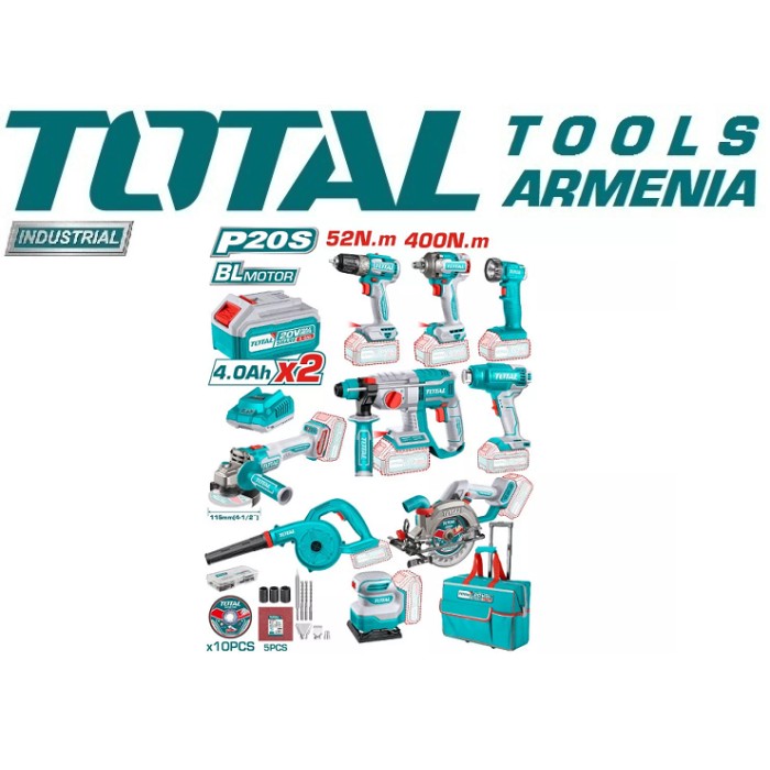 TotalTools - 9 հատ. անլար արդյունաբերական համակցված հավաքածու - TCKLI2098 - Հորատիչներ