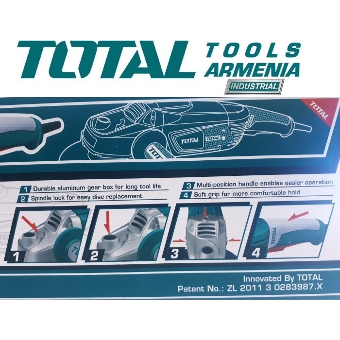 TotalTools - Անկյունային հղկող մեքենա (ԱՀՄ) - Բալգարկա /2000Վատտ/180մմ/Արտադրական/INDUSTRIAL - TG12018026 - ԱՀՄ (Բալգարկաներ)