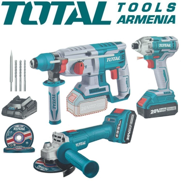 TotalTools - Լիթիում - իոնային 20Վ գործիքների հավաքածու 3կտոր - TOSLI2301515 - Հորատիչներ